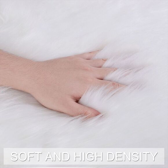 Faux Fur Round Rug Fluffy Area Rugs for Bedroom 2 x 2 Feet Snow White - Picture 5 of 6